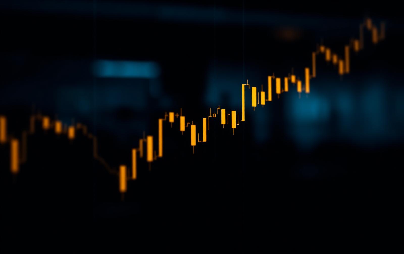 Gráfica de velas de mercado en una pantalla oscura